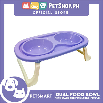 Pet Double Food Bowl With Stand (Purple) Large