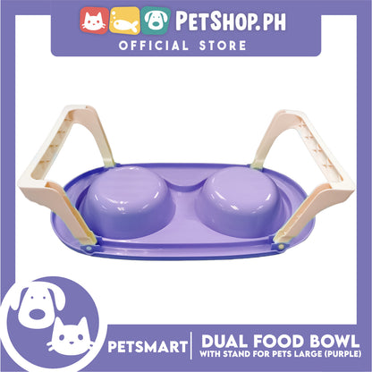 Pet Double Food Bowl With Stand (Purple) Large