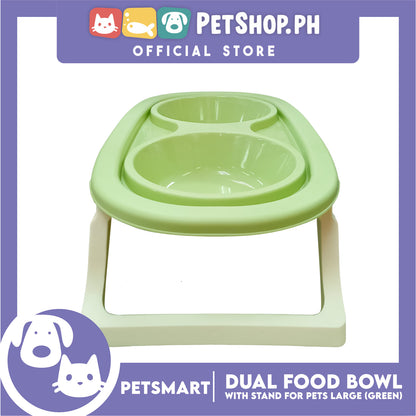 Pet Double Food Bowl With Stand (Green) Large