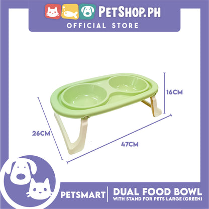 Pet Double Food Bowl With Stand (Green) Large