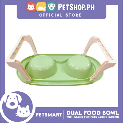 Pet Double Food Bowl With Stand (Green) Large