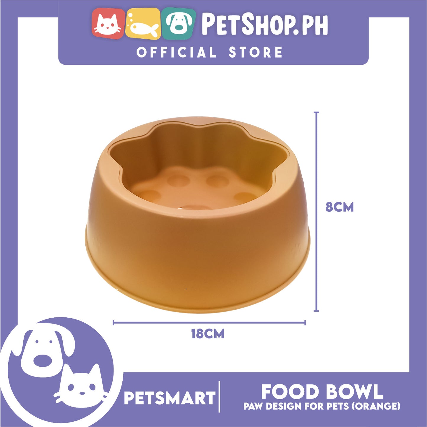Pet Bowl Paw Design (Orange) for Cats and Dogs