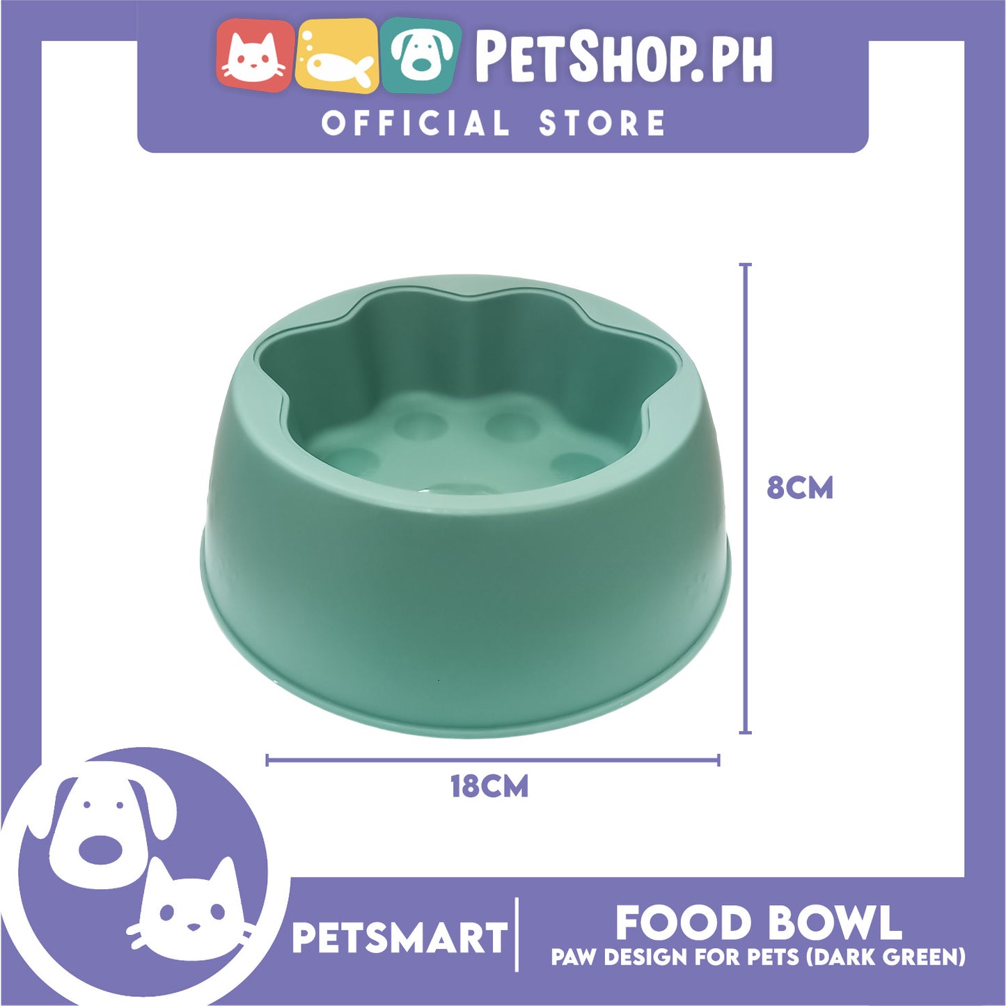 Pet Bowl Paw Design (Dark Green) for Cats and Dogs