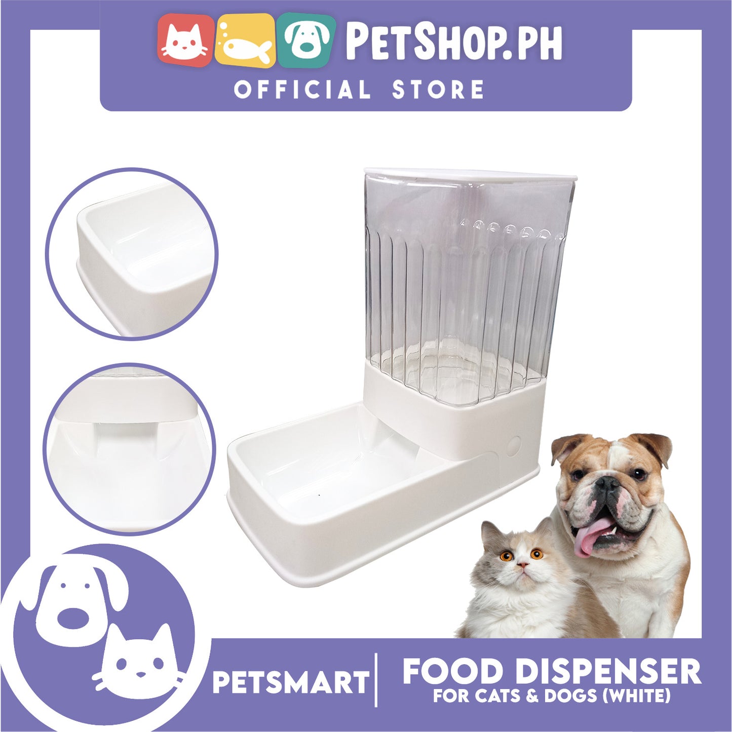 Pet Automatic Food Dispenser (White) with Anti-Slip Rubber for Cats and Dogs