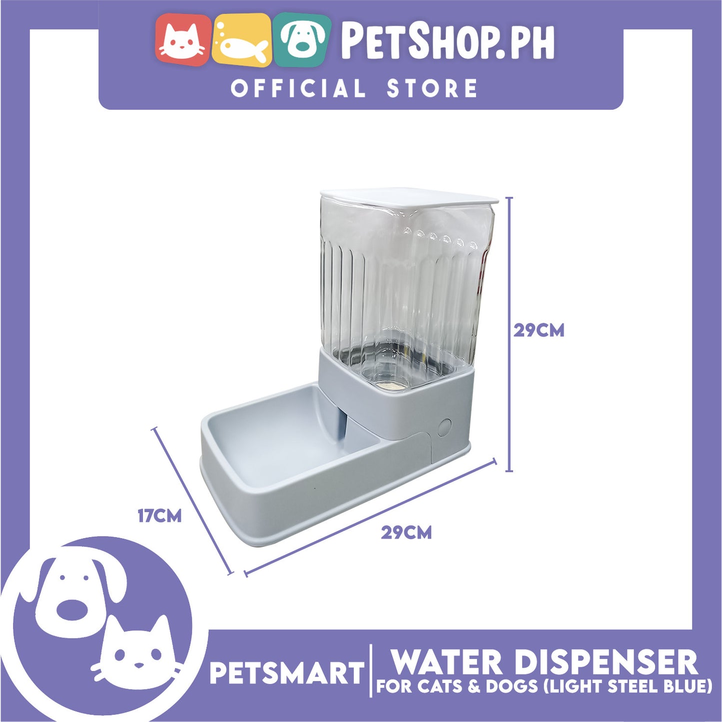 Pet Water Dispenser 3.5 Liters (Light Steel Blue) with Anti-Slip Rubber for Cats and Dogs