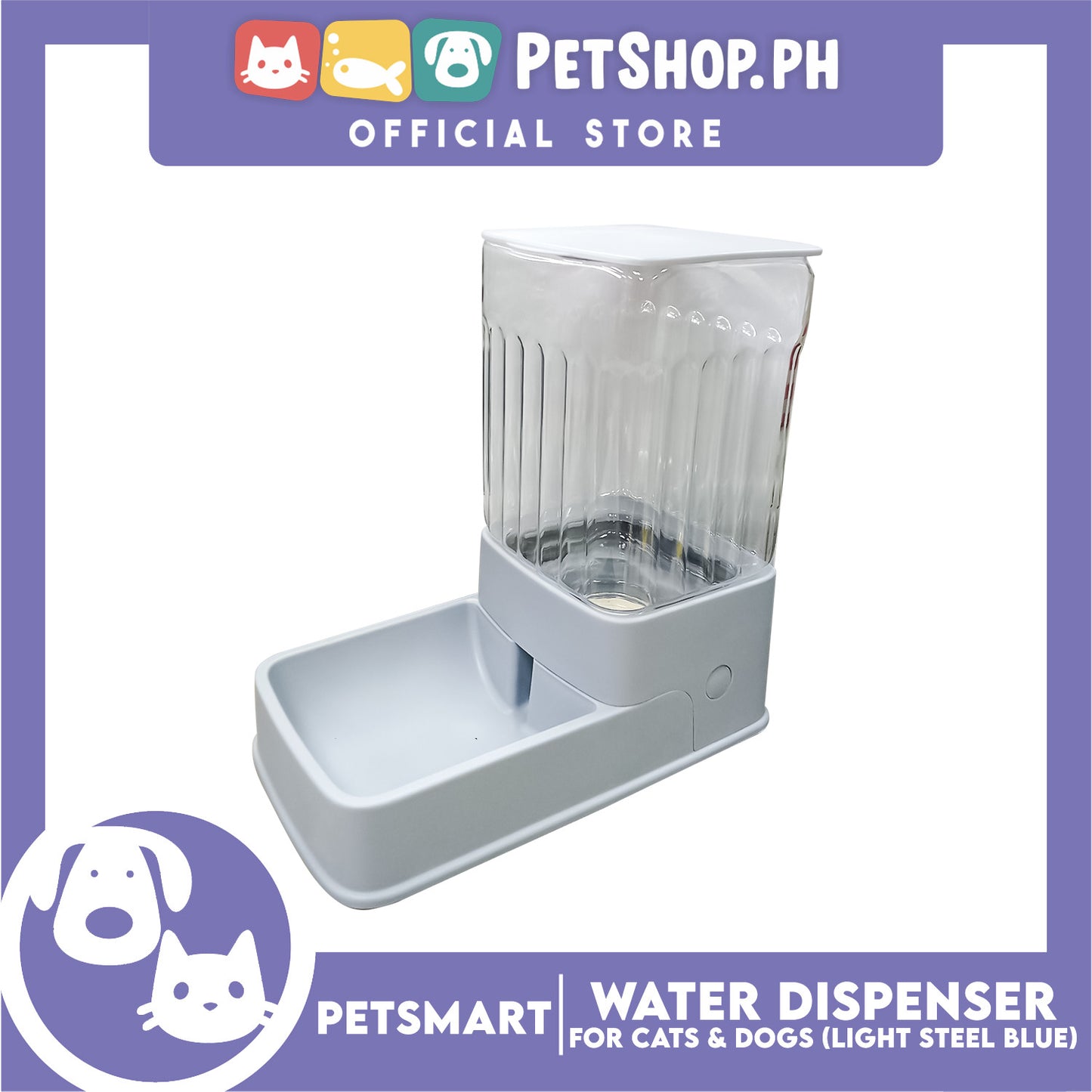 Pet Water Dispenser 3.5 Liters (Light Steel Blue) with Anti-Slip Rubber for Cats and Dogs