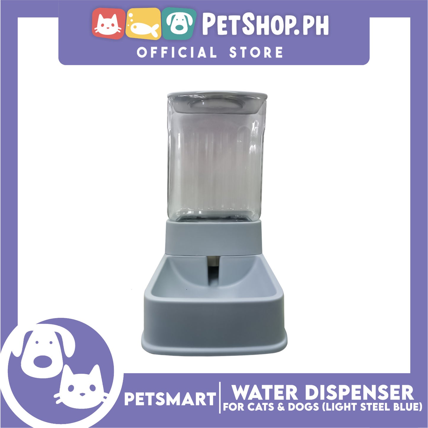 Pet Water Dispenser 3.5 Liters (Light Steel Blue) with Anti-Slip Rubber for Cats and Dogs