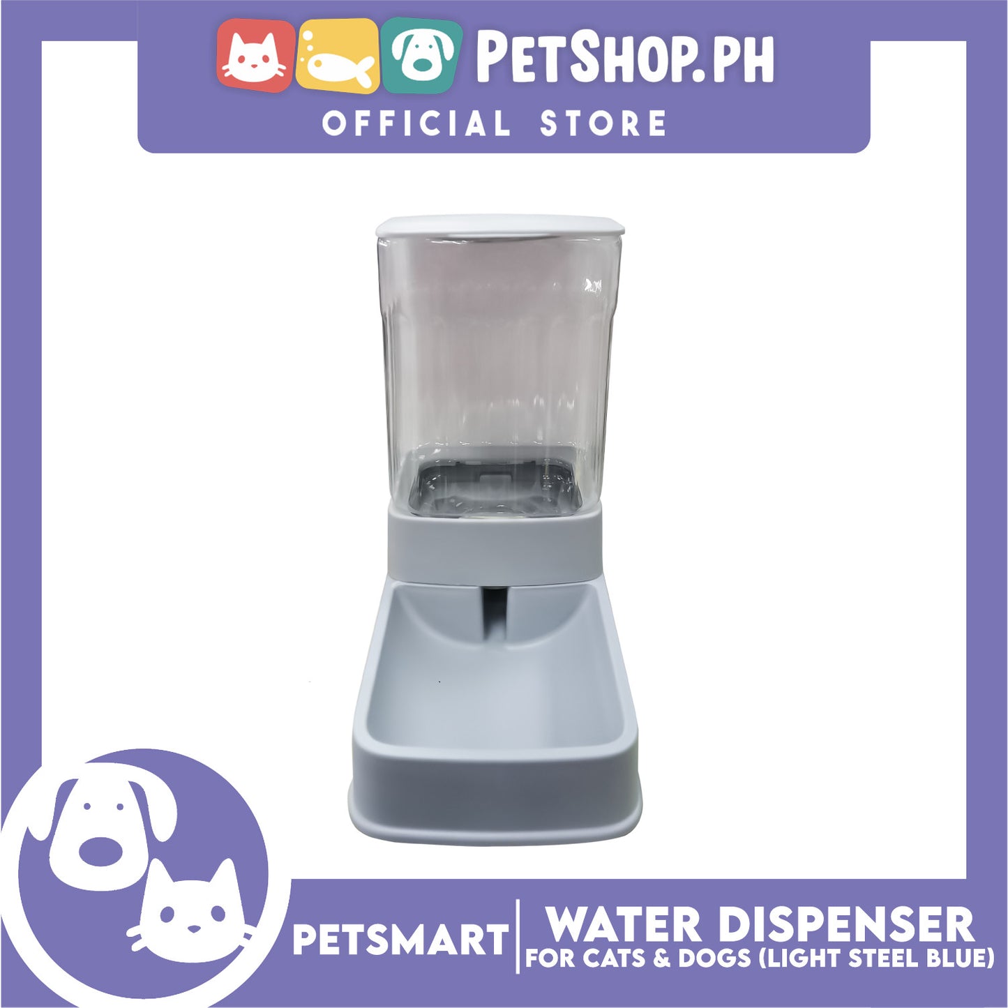 Pet Water Dispenser 3.5 Liters (Light Steel Blue) with Anti-Slip Rubber for Cats and Dogs