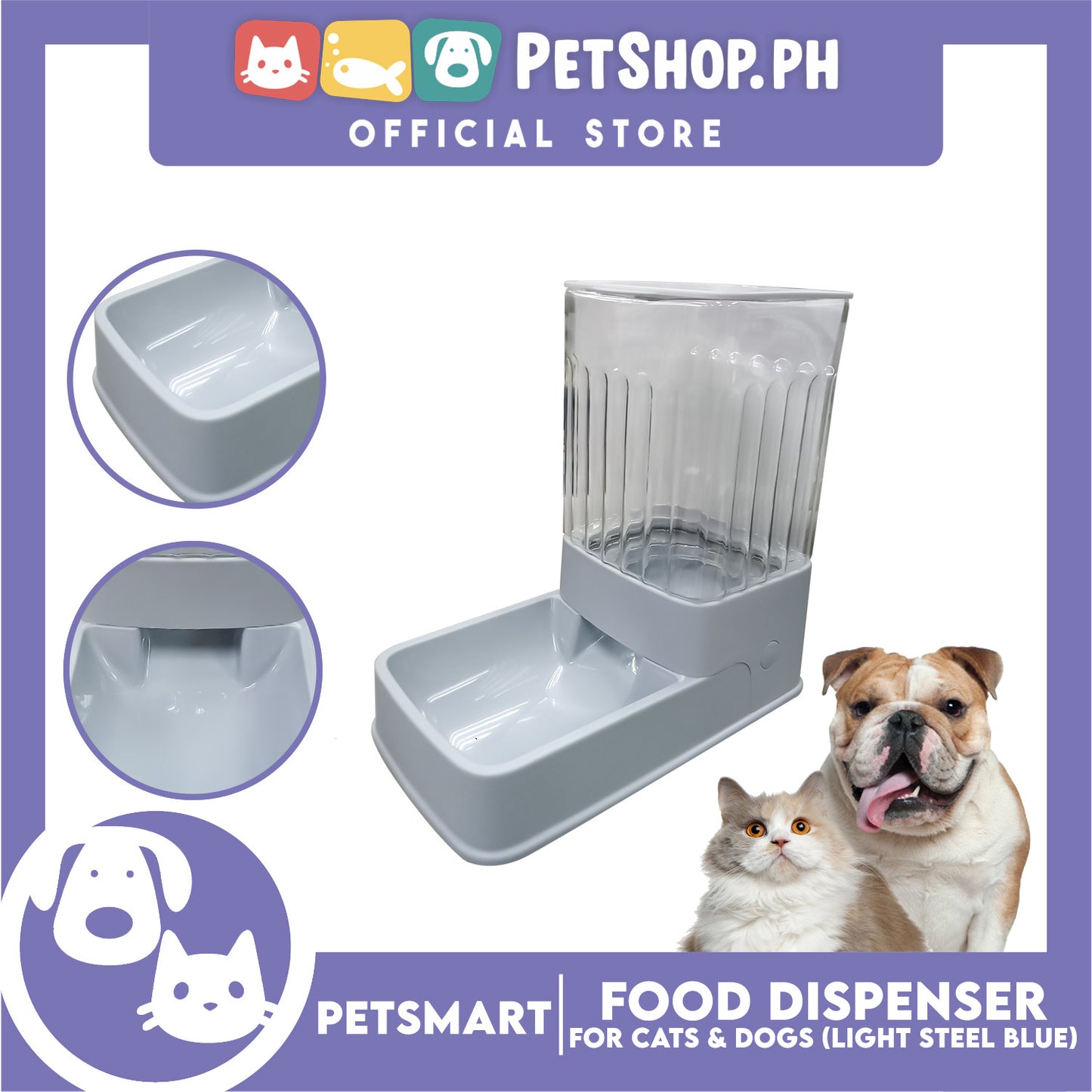 Pet Automatic Food Dispenser (Light Steel Blue) with Anti-Slip Rubber for Cats and Dogs
