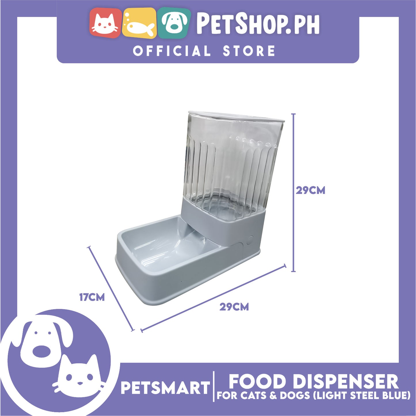 Pet Automatic Food Dispenser (Light Steel Blue) with Anti-Slip Rubber for Cats and Dogs