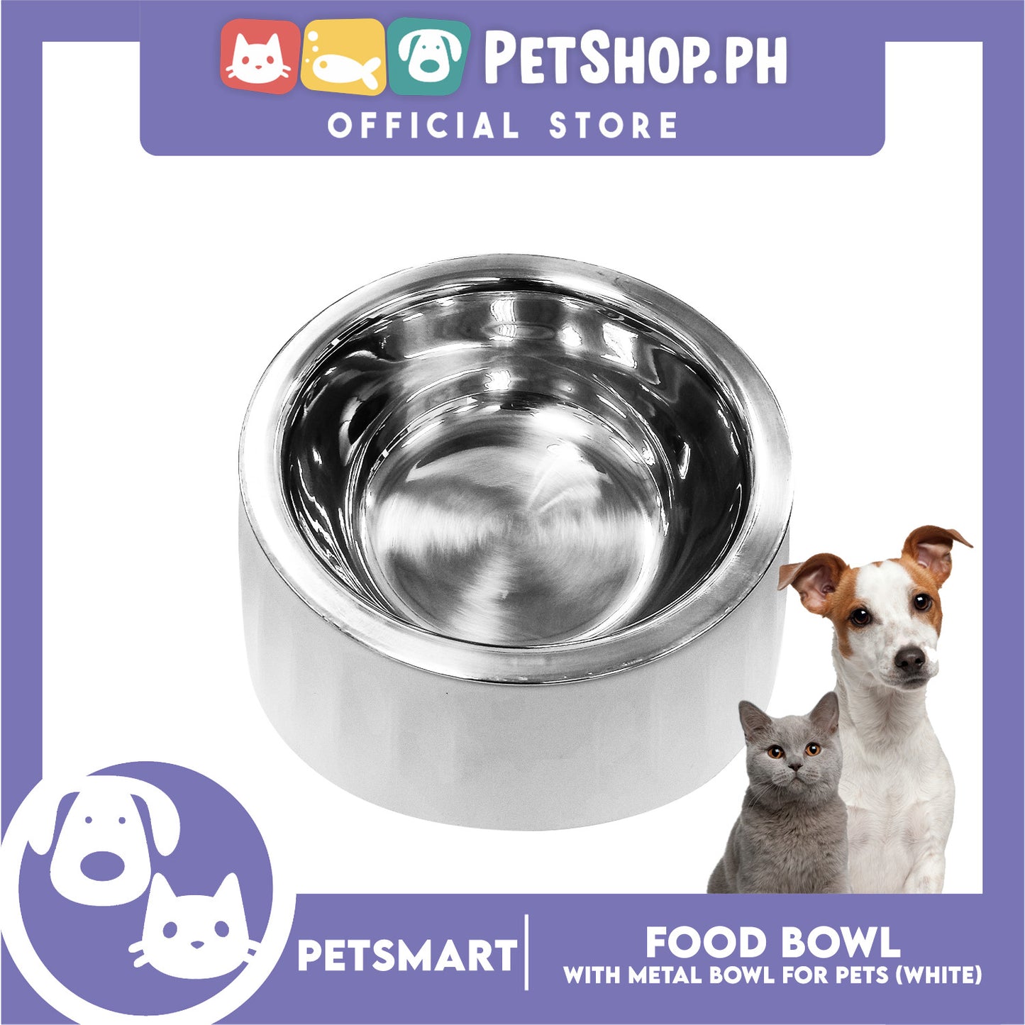 Pet Food Bowl with Removable Metal Bowl  Anti Slip (White) for Cats and Dogs