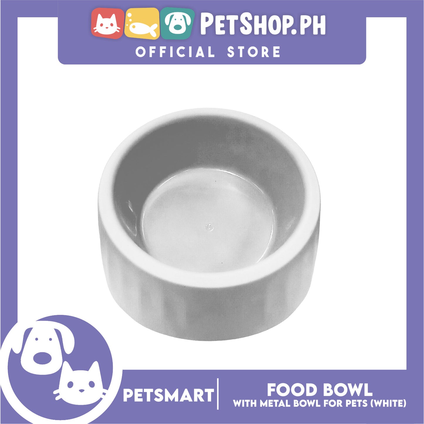 Pet Food Bowl with Removable Metal Bowl  Anti Slip (White) for Cats and Dogs