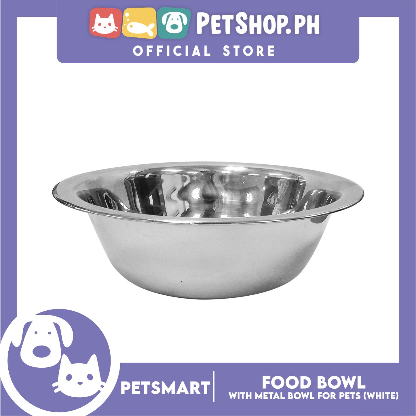 Pet Food Bowl with Removable Metal Bowl  Anti Slip (White) for Cats and Dogs