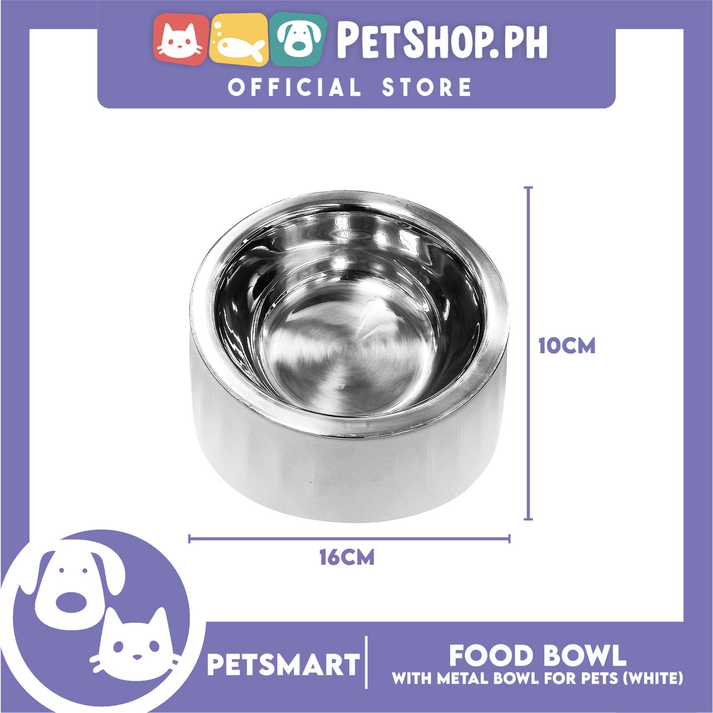 Pet Food Bowl with Removable Metal Bowl  Anti Slip (White) for Cats and Dogs