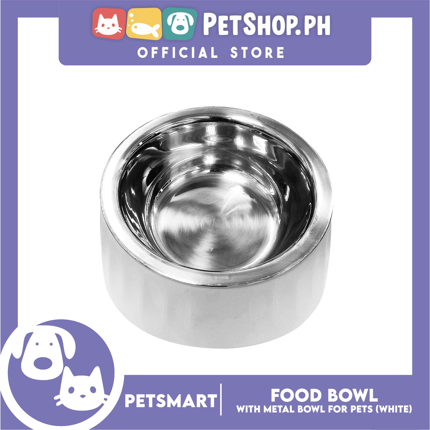 Pet Food Bowl with Removable Metal Bowl  Anti Slip (White) for Cats and Dogs