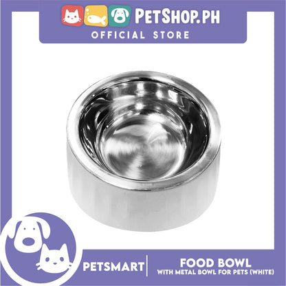 Pet Food Bowl with Removable Metal Bowl  Anti Slip (White) for Cats and Dogs