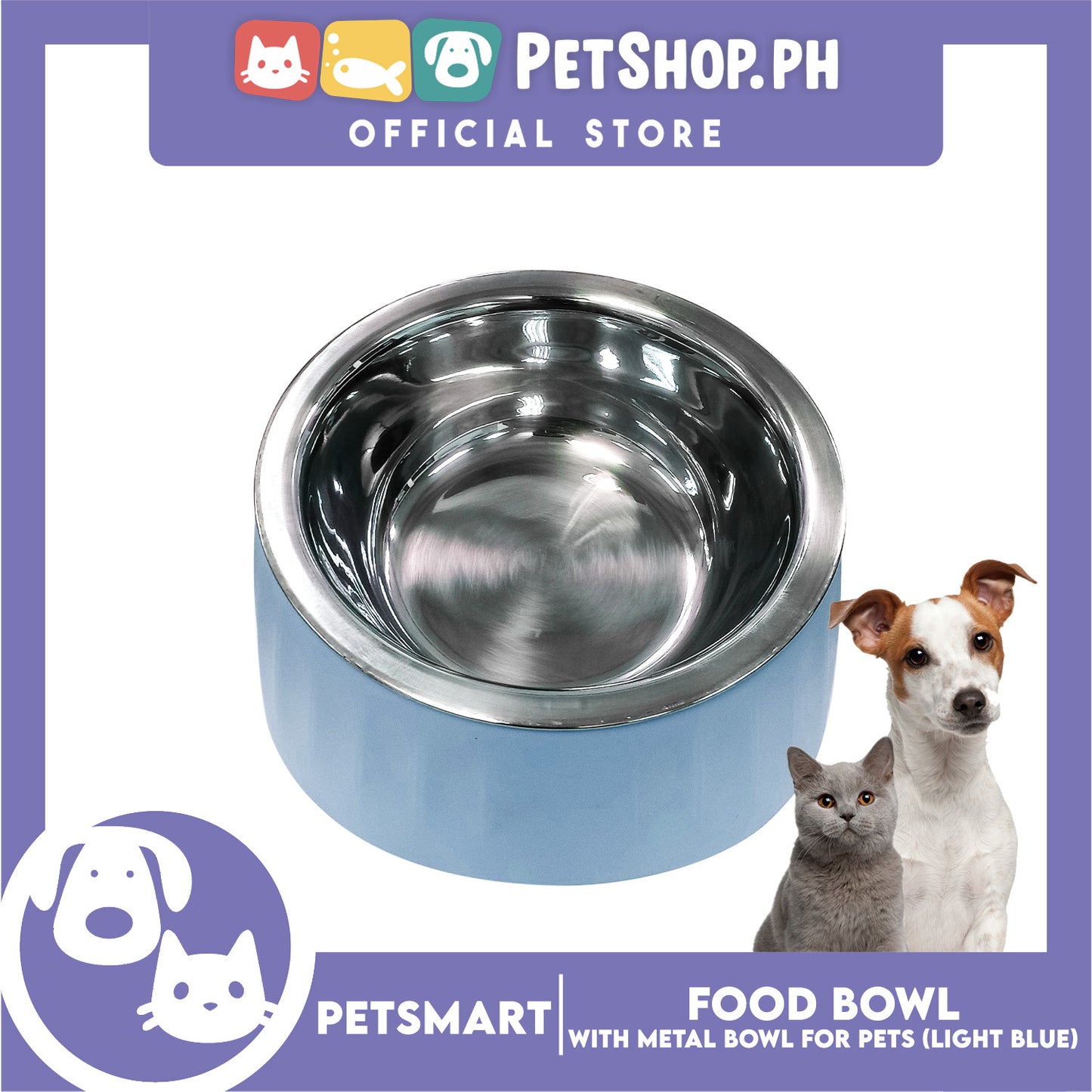 Pet Food Bowl with Removable Metal Bowl  Anti Slip (Light Blue) for Cats and Dogs