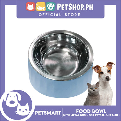Pet Food Bowl with Removable Metal Bowl  Anti Slip (Light Blue) for Cats and Dogs