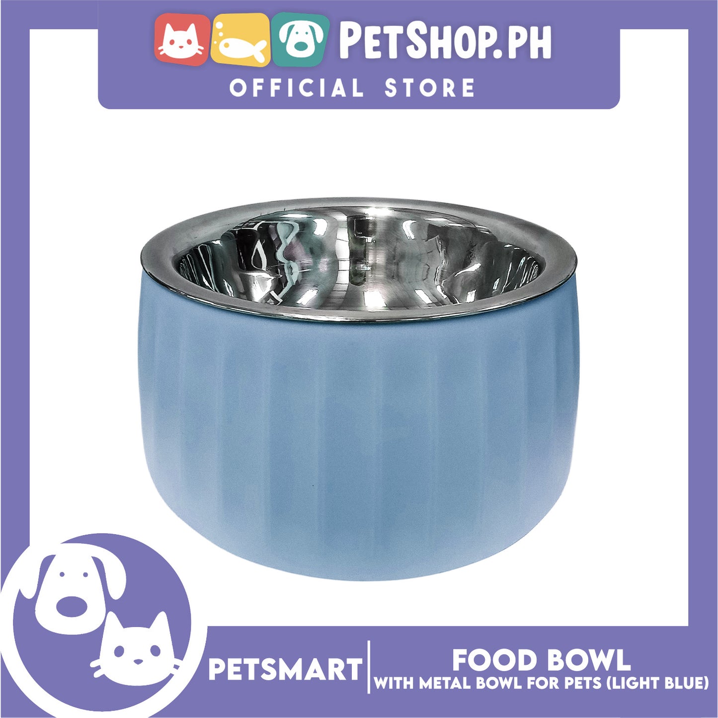 Pet Food Bowl with Removable Metal Bowl  Anti Slip (Light Blue) for Cats and Dogs