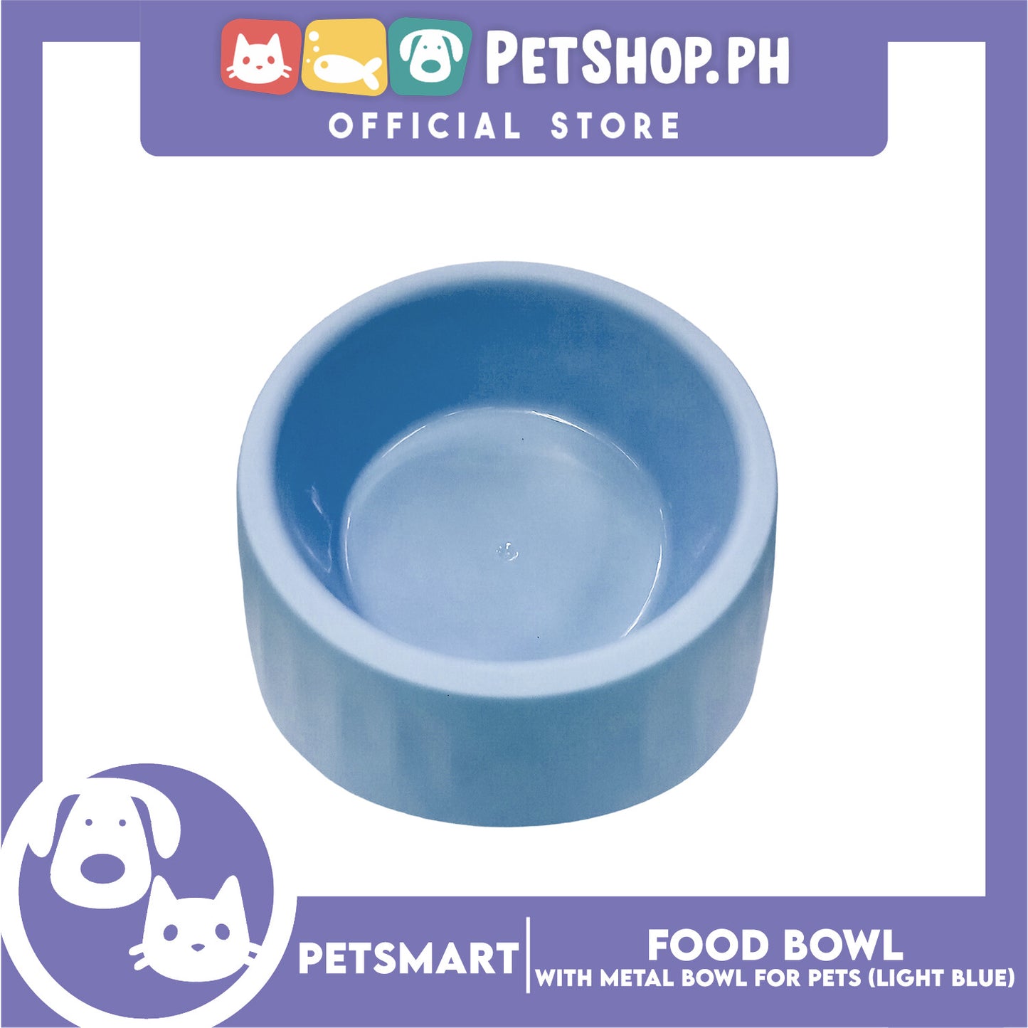 Pet Food Bowl with Removable Metal Bowl  Anti Slip (Light Blue) for Cats and Dogs
