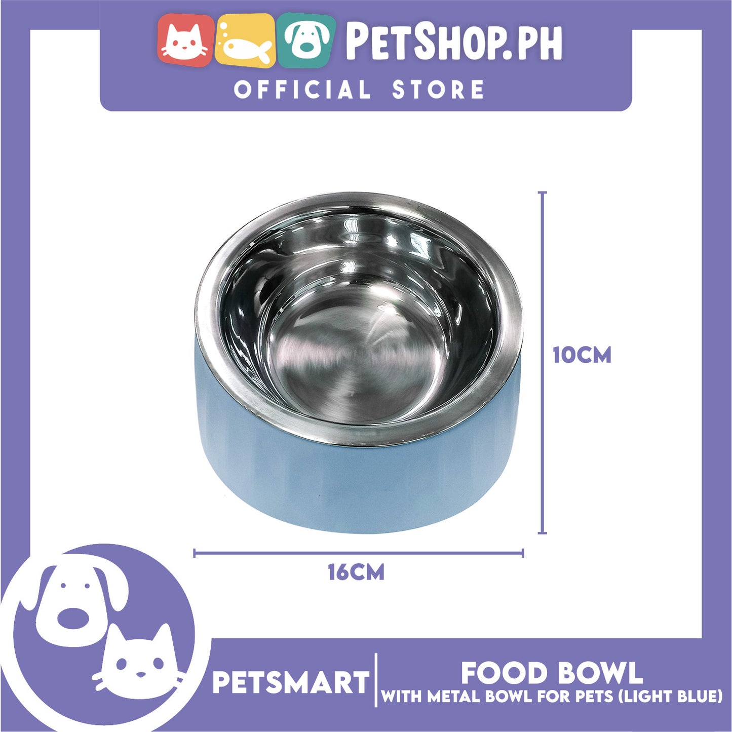 Pet Food Bowl with Removable Metal Bowl  Anti Slip (Light Blue) for Cats and Dogs