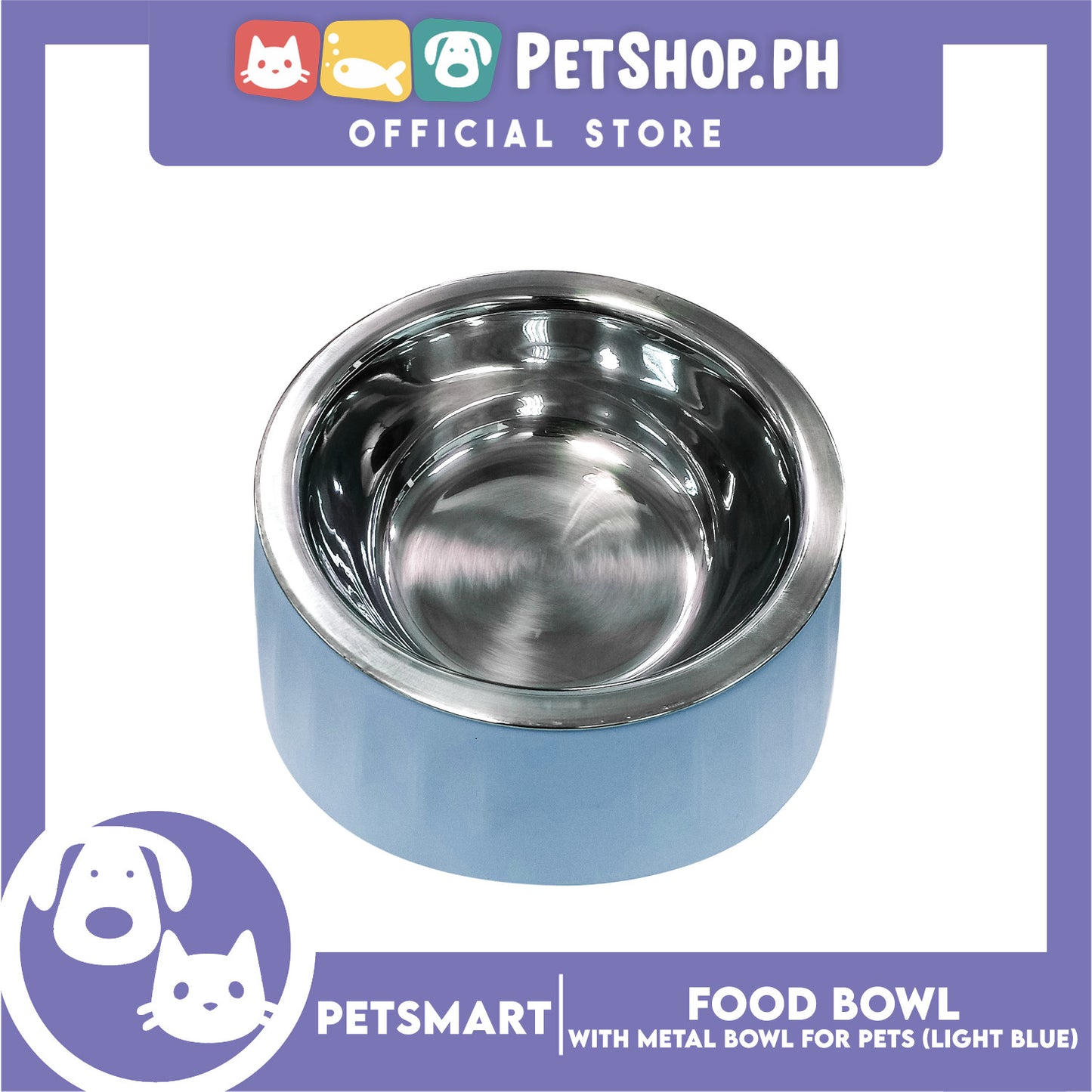 Pet Food Bowl with Removable Metal Bowl  Anti Slip (Light Blue) for Cats and Dogs