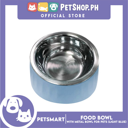 Pet Food Bowl with Removable Metal Bowl  Anti Slip (Light Blue) for Cats and Dogs