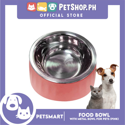Pet Food Bowl with Removable Metal Bowl  Anti Slip (Pink) for Cats and Dogs