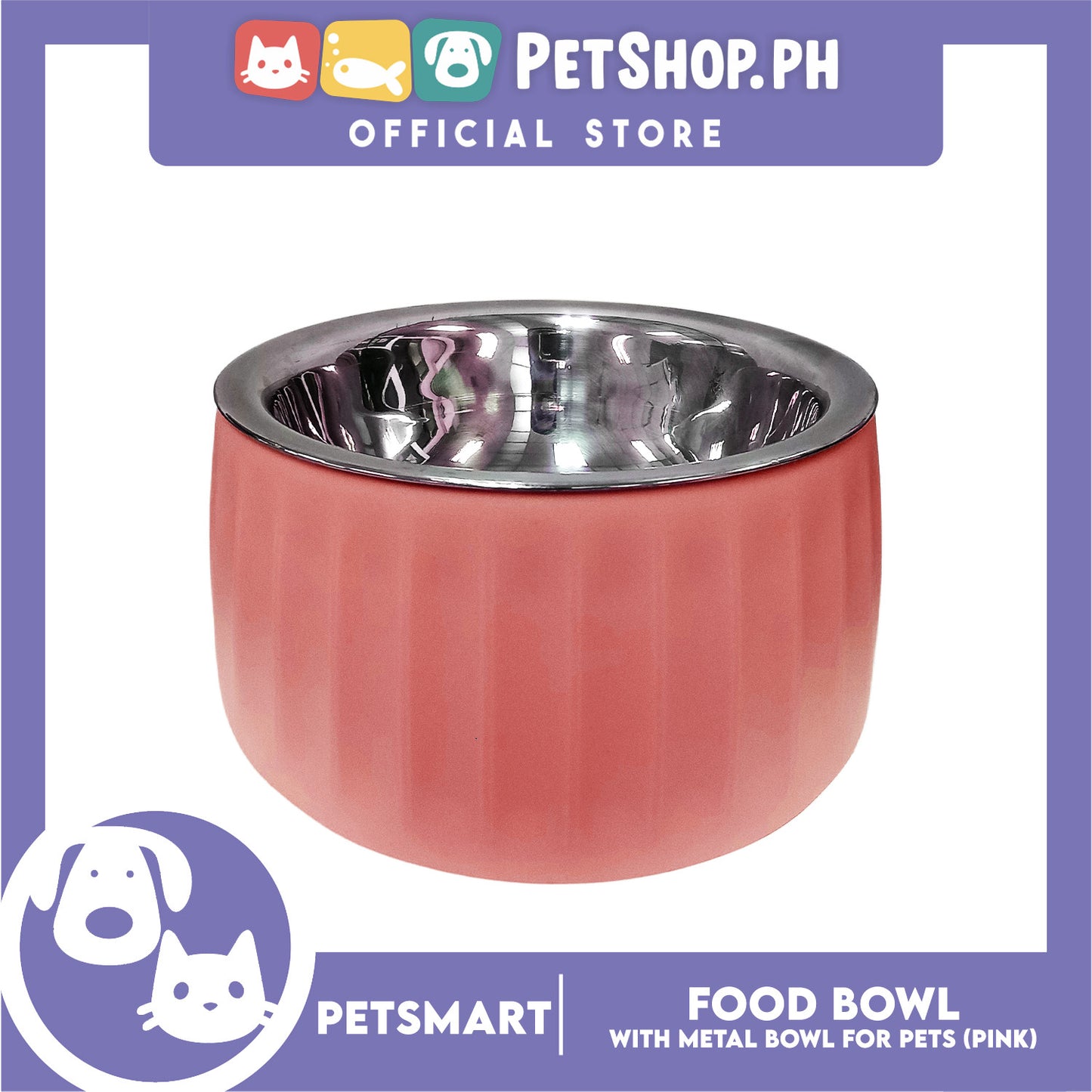 Pet Food Bowl with Removable Metal Bowl  Anti Slip (Pink) for Cats and Dogs
