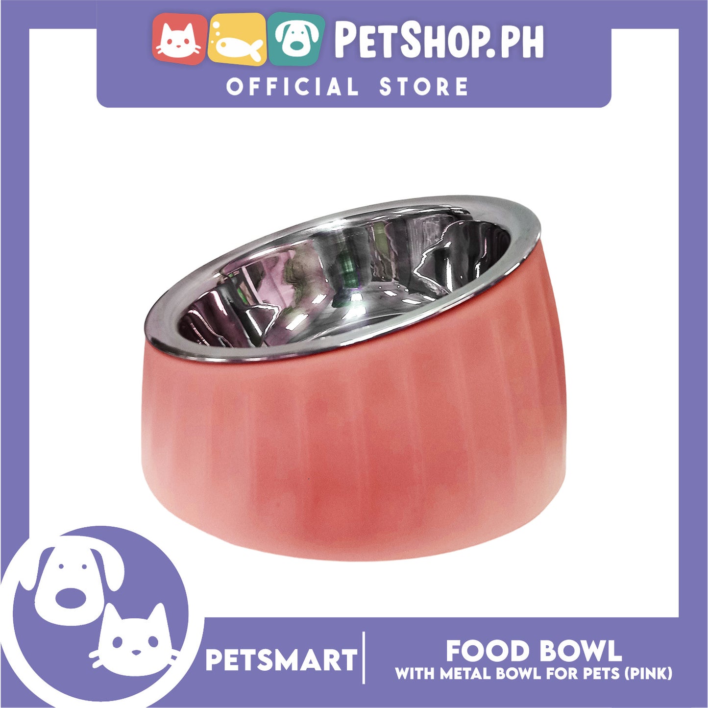 Pet Food Bowl with Removable Metal Bowl  Anti Slip (Pink) for Cats and Dogs