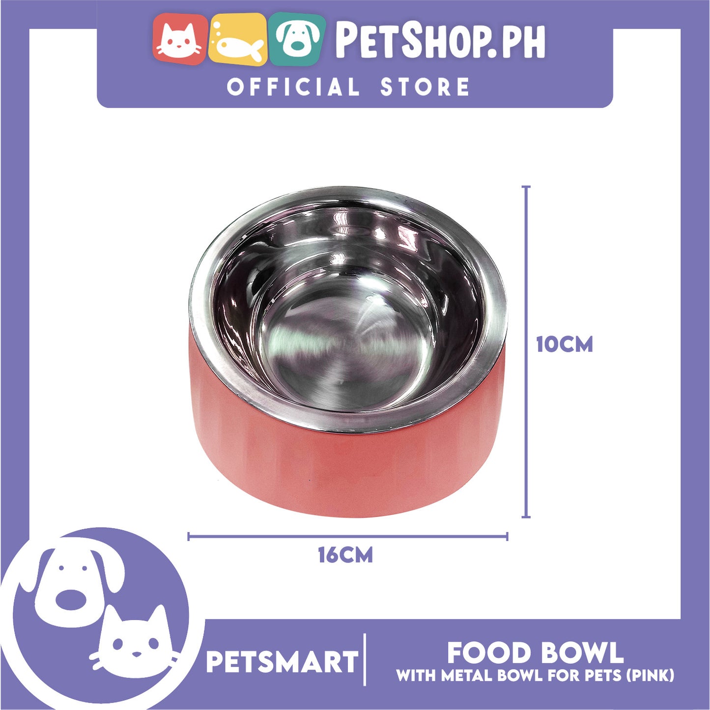 Pet Food Bowl with Removable Metal Bowl  Anti Slip (Pink) for Cats and Dogs