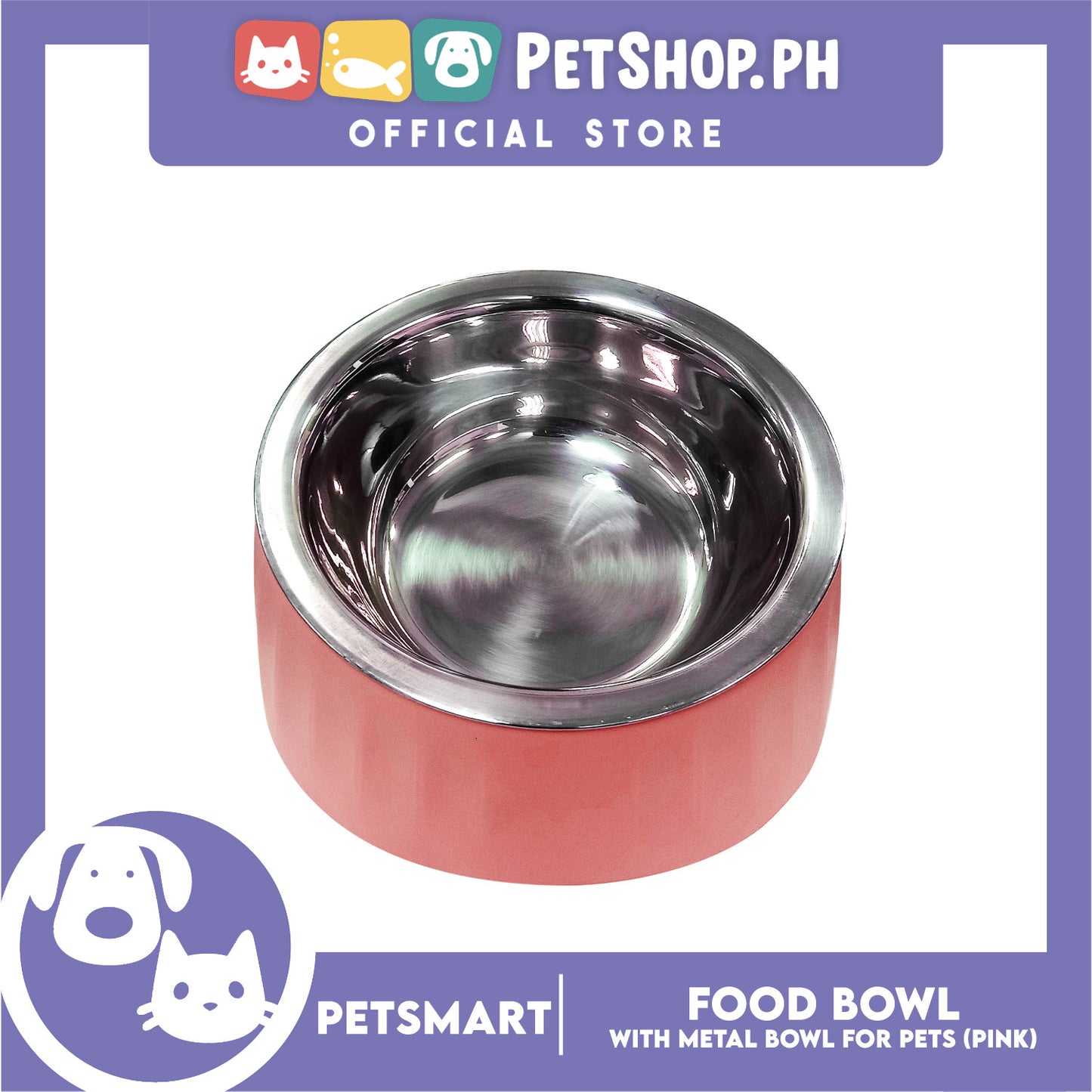 Pet Food Bowl with Removable Metal Bowl  Anti Slip (Pink) for Cats and Dogs