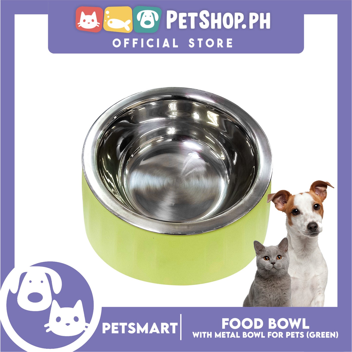 Pet Food Bowl with Removable Metal Bowl  Anti Slip (Green) for Cats and Dogs