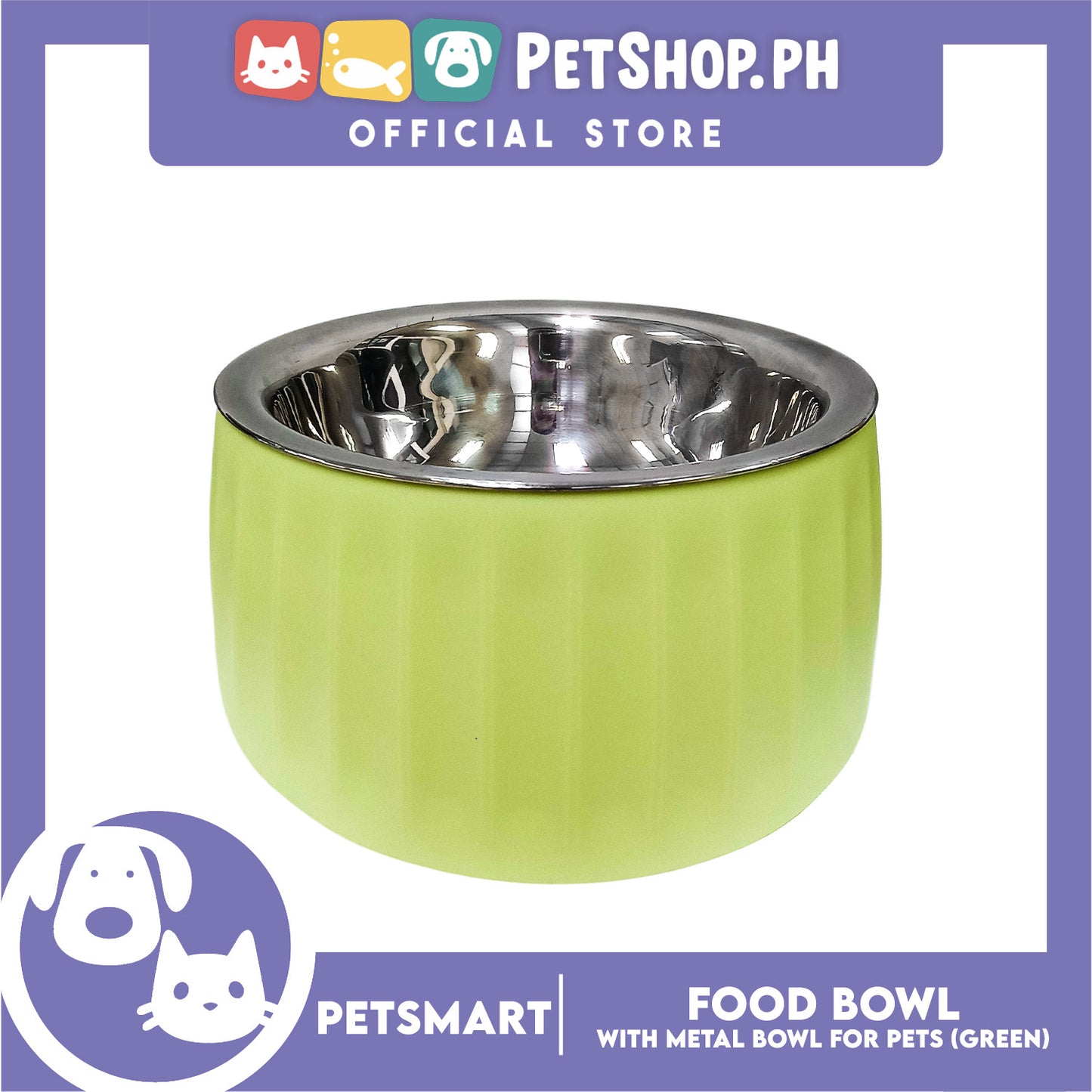 Pet Food Bowl with Removable Metal Bowl  Anti Slip (Green) for Cats and Dogs