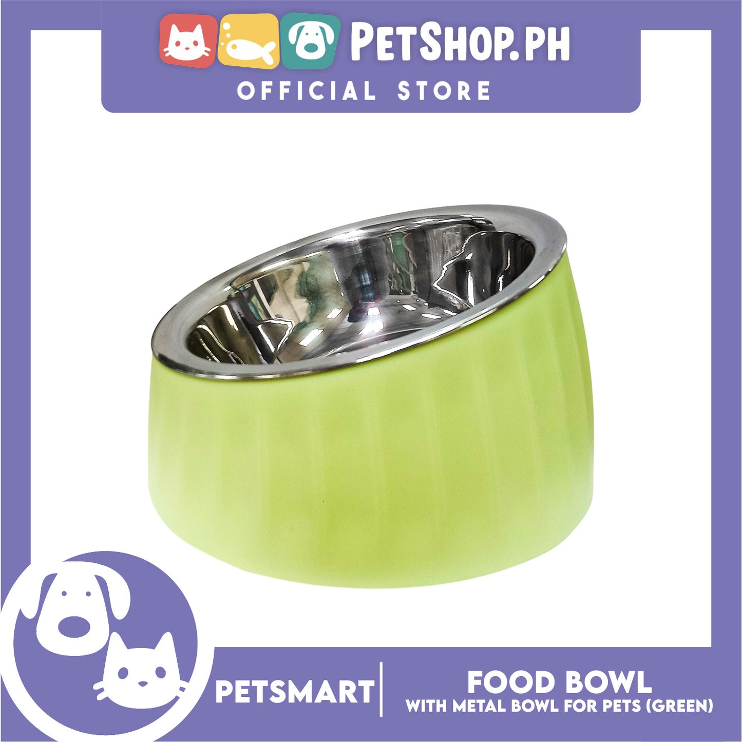 Pet Food Bowl with Removable Metal Bowl  Anti Slip (Green) for Cats and Dogs