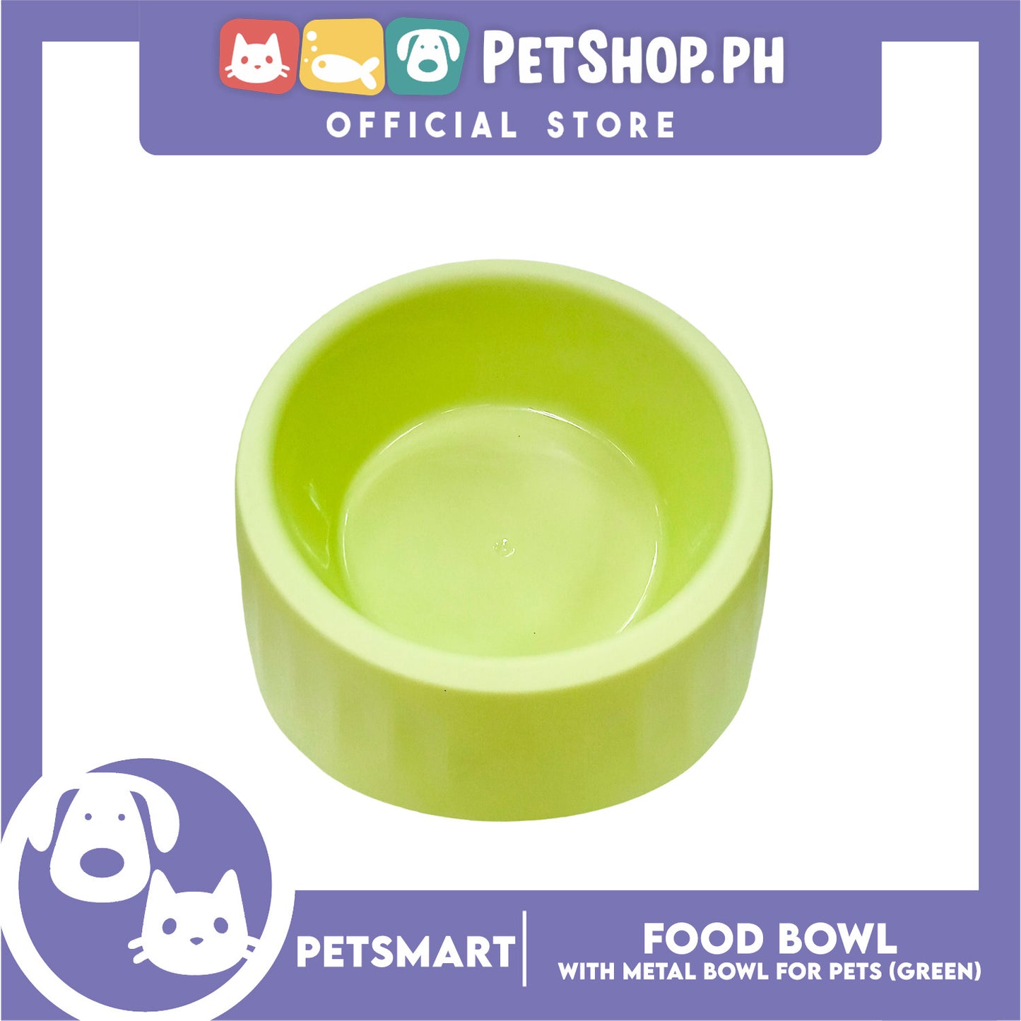 Pet Food Bowl with Removable Metal Bowl  Anti Slip (Green) for Cats and Dogs