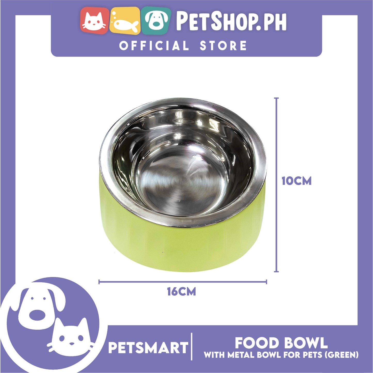 Pet Food Bowl with Removable Metal Bowl  Anti Slip (Green) for Cats and Dogs