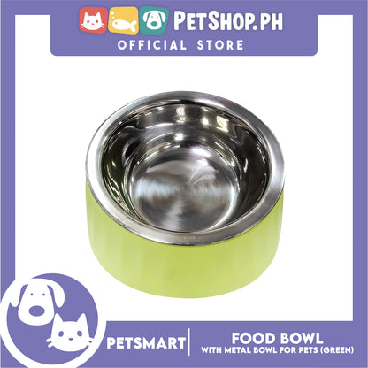 Pet Food Bowl with Removable Metal Bowl  Anti Slip (Green) for Cats and Dogs