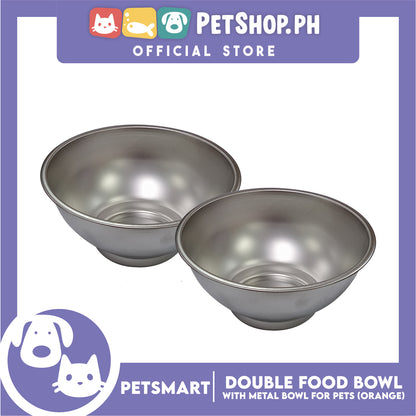 Pet Double Food Bowl With Metal Bowl (Orange) Cute Animal Design