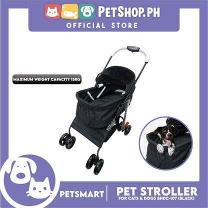 2-in-1 Detachable and Foldable Pet Cat & Dog Stroller Pet Carrier Trolley (Black) BNDC-107