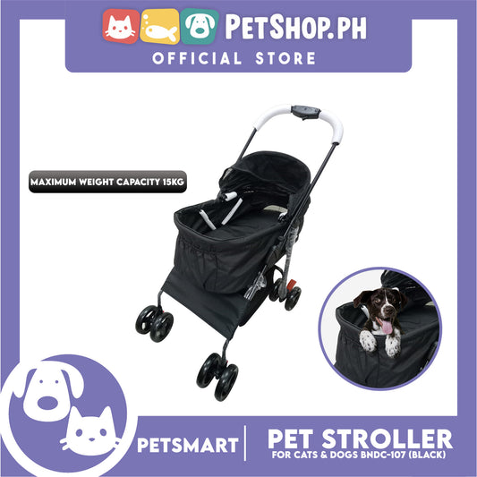 2-in-1 Detachable and Foldable Pet Cat & Dog Stroller Pet Carrier Trolley (Black) BNDC-107