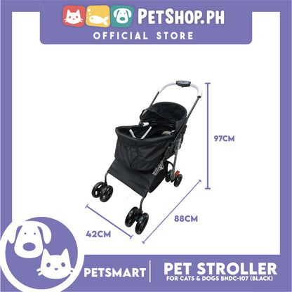 2-in-1 Detachable and Foldable Pet Cat & Dog Stroller Pet Carrier Trolley (Black) BNDC-107