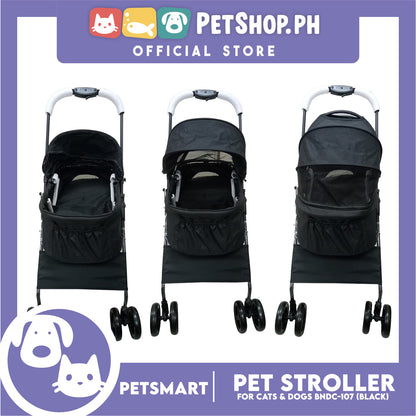 2-in-1 Detachable and Foldable Pet Cat & Dog Stroller Pet Carrier Trolley (Black) BNDC-107