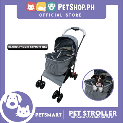 2-in-1 Detachable and Foldable Pet Cat & Dog Stroller Pet Carrier Trolley (Gray) BNDC-107