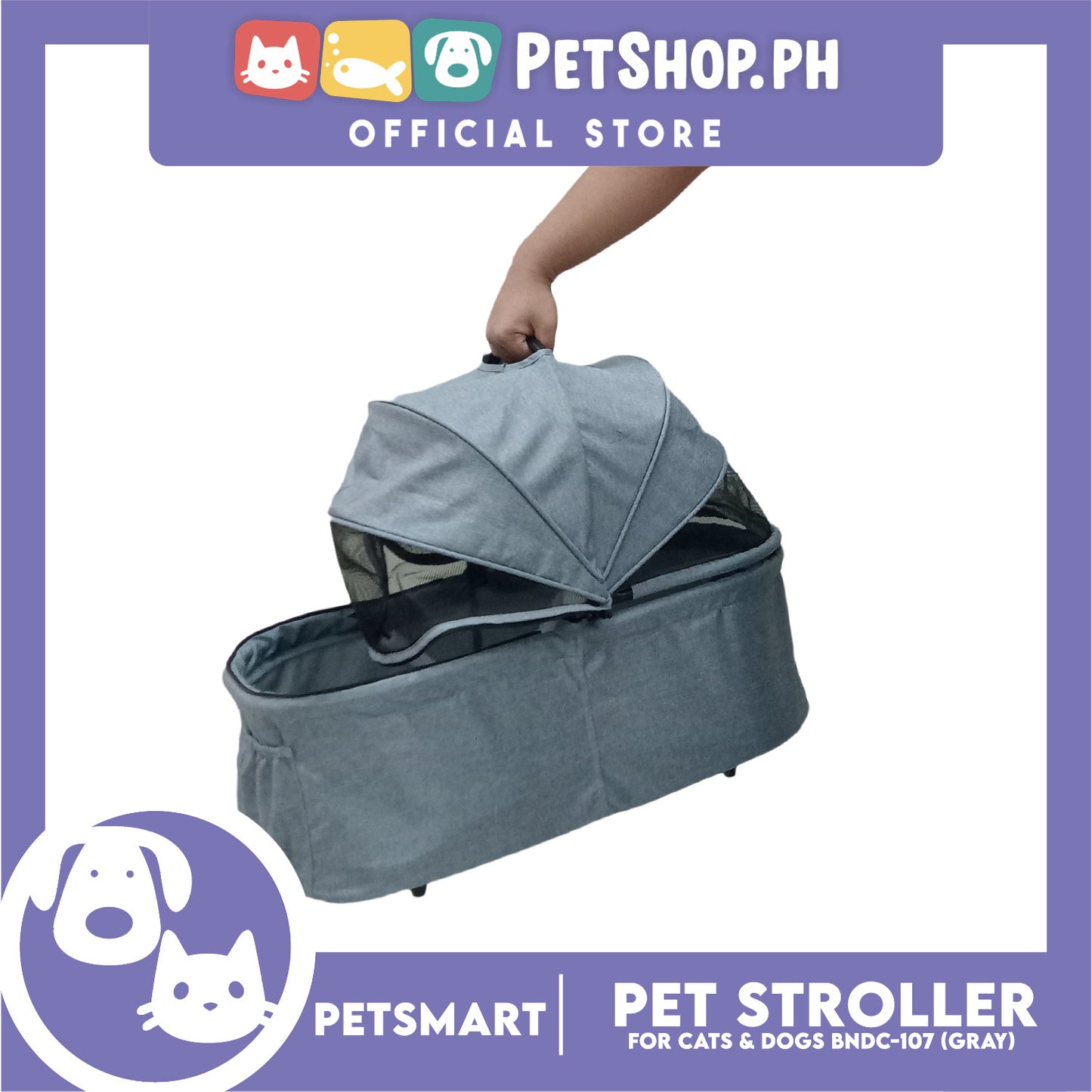 2-in-1 Detachable and Foldable Pet Cat & Dog Stroller Pet Carrier Trolley (Gray) BNDC-107