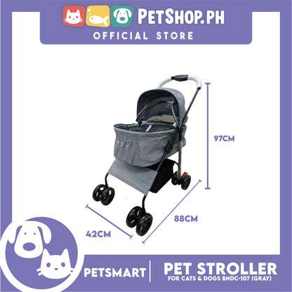 2-in-1 Detachable and Foldable Pet Cat & Dog Stroller Pet Carrier Trolley (Gray) BNDC-107