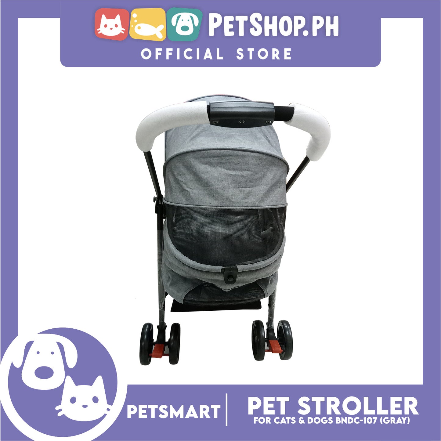 2-in-1 Detachable and Foldable Pet Cat & Dog Stroller Pet Carrier Trolley (Gray) BNDC-107