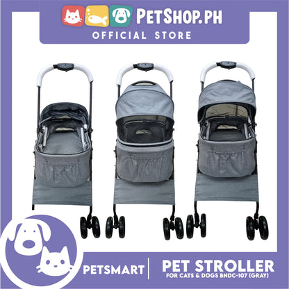 2-in-1 Detachable and Foldable Pet Cat & Dog Stroller Pet Carrier Trolley (Gray) BNDC-107