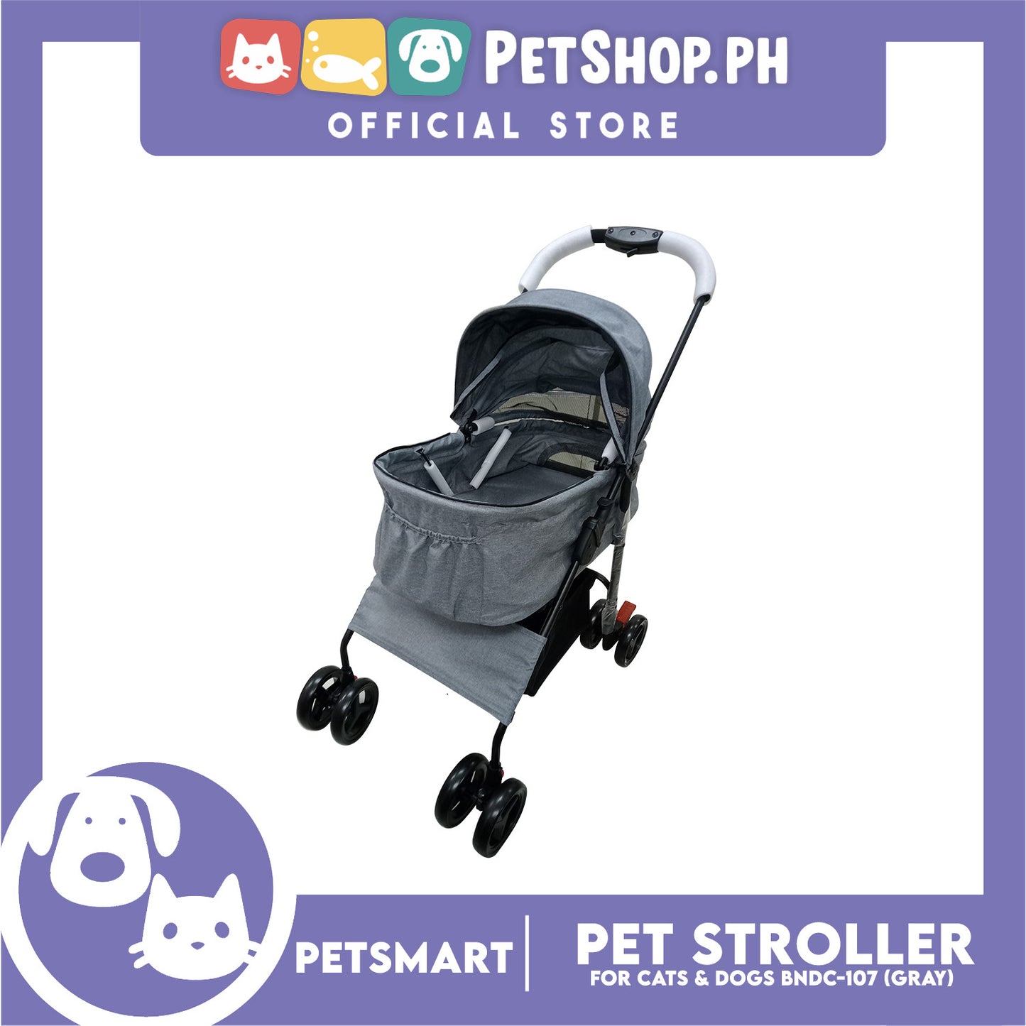 2-in-1 Detachable and Foldable Pet Cat & Dog Stroller Pet Carrier Trolley (Gray) BNDC-107