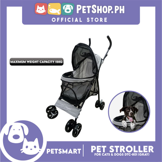 Pet Stroller / Carrier Four Wheel Foldable Stroller for Pet Cat & Dog Linen Fabric (Gray) DTC-801
